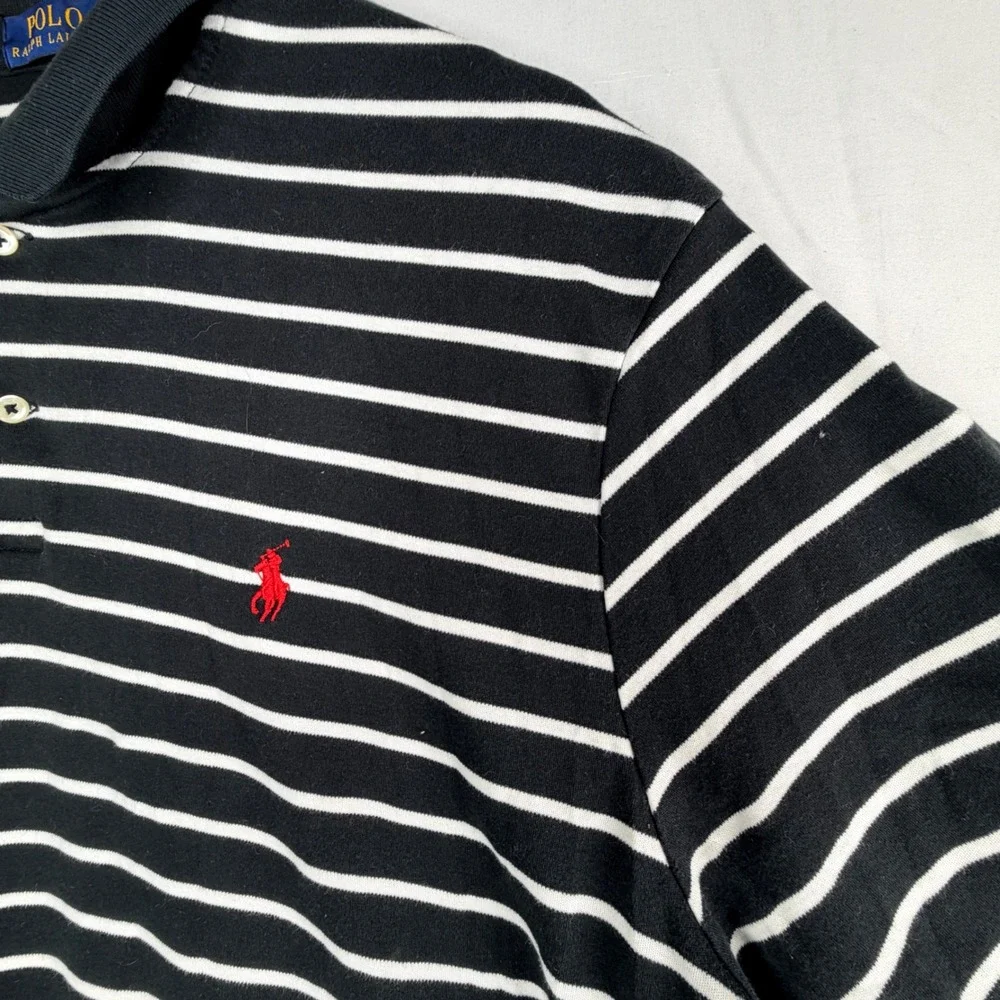 Polo Ralph Lauren Mens XL Classic Fit Striped Polo Shirt Black White Red Pony